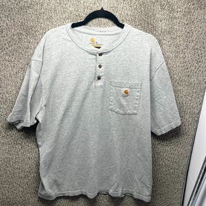 Carhartt Henley T-Shirt Men XL Gray Original Fit Heavyweight Pocket Short Sleeve